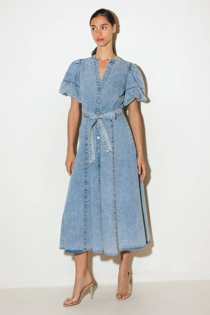 BAREFORM LIGHT DENIM MIDI DRESS