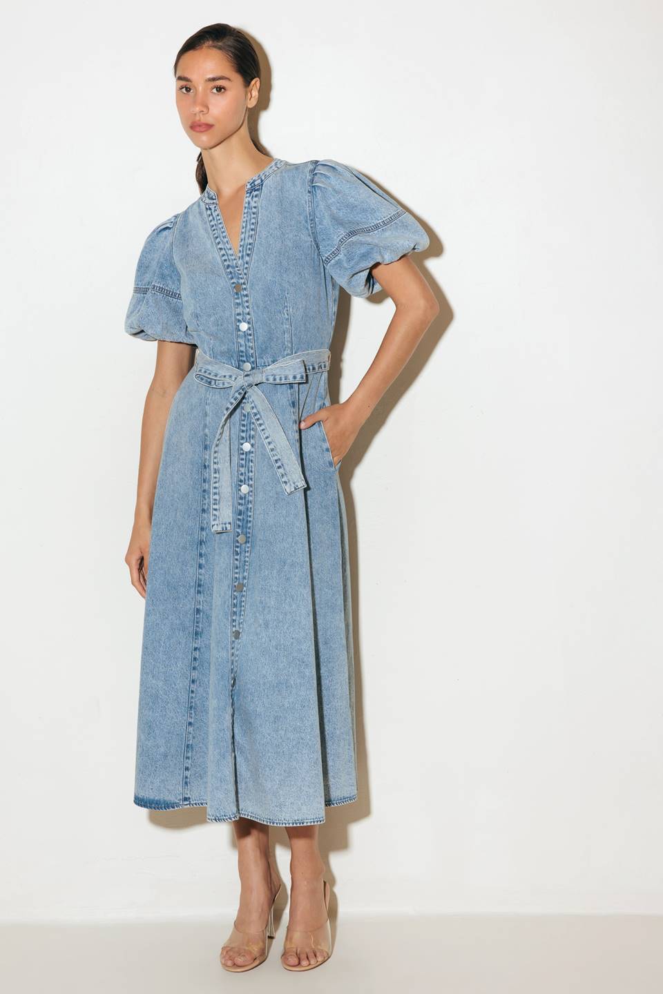 BAREFORM LIGHT DENIM MIDI DRESS
