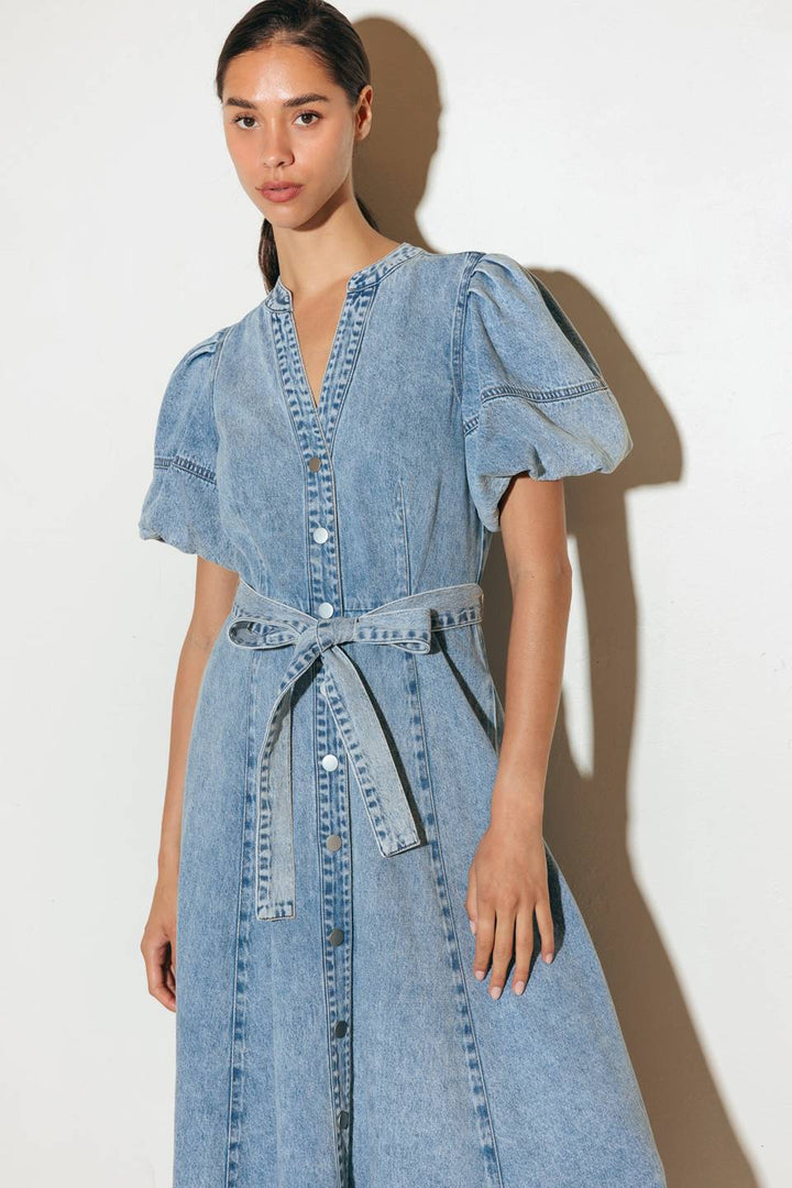 BAREFORM LIGHT DENIM MIDI DRESS