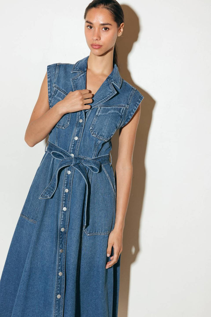 LIGHT CODE MEDIUM DENIM MIDI DRESS