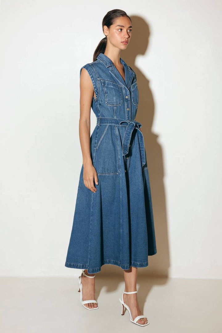 LIGHT CODE MEDIUM DENIM MIDI DRESS