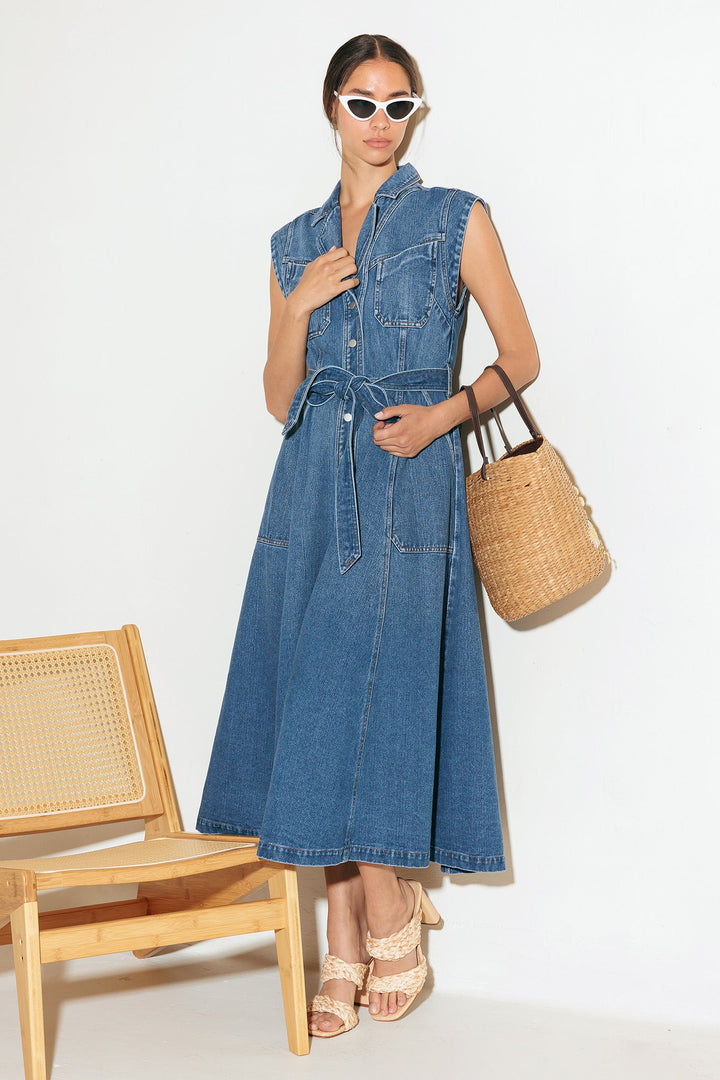 LIGHT CODE MEDIUM DENIM MIDI DRESS