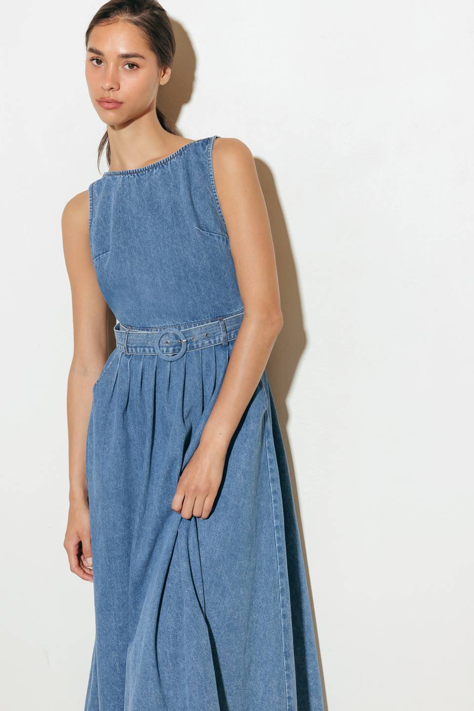 LAVENDER FIELDS DENIM MIDI DRESS