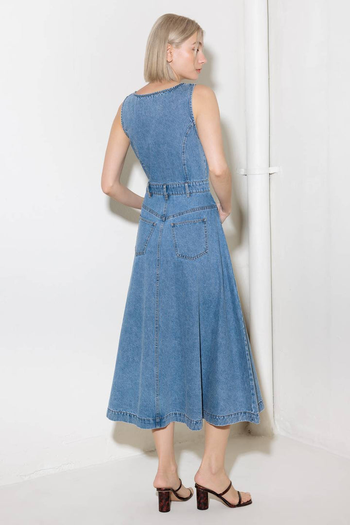 SOFTLY ROMANTIC DENIM MIDI DRESS