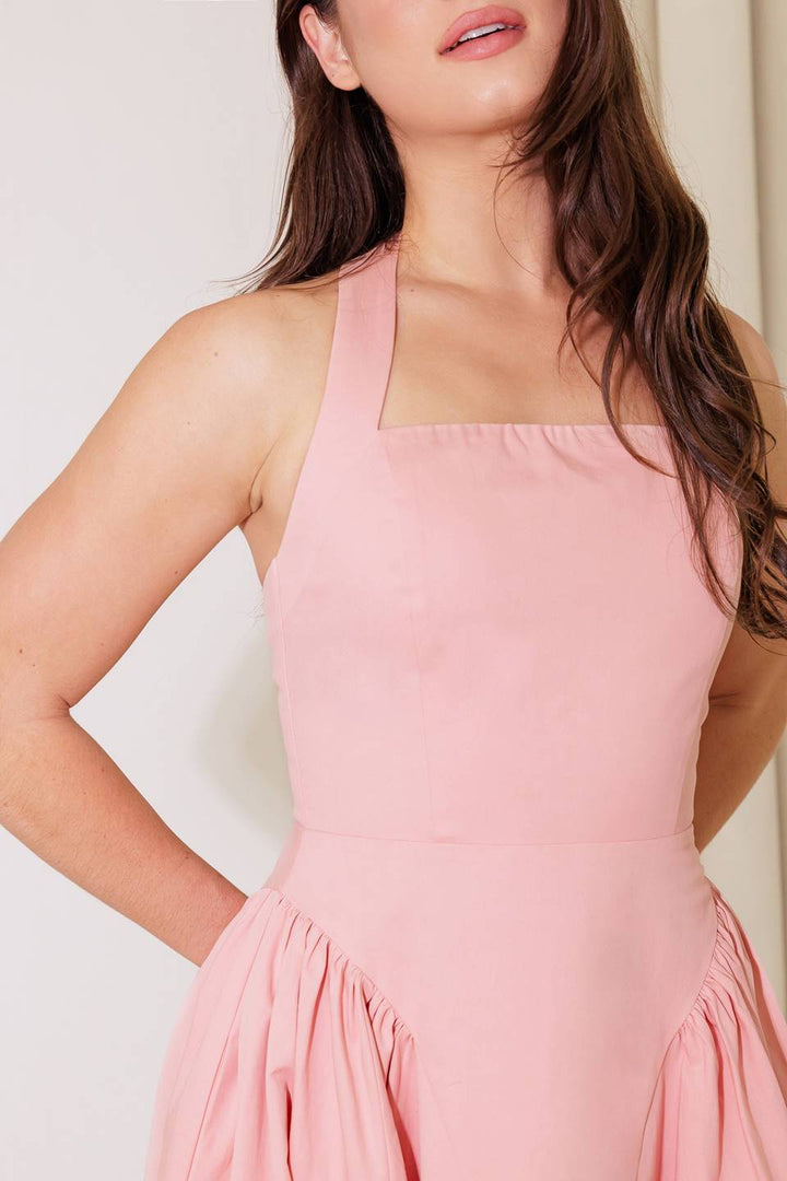 CAUGHT IN THE RAIN PINK WOVEN MIDI DRESS