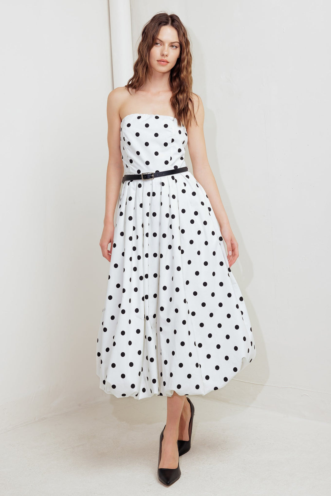 MONROE DOT WHITE WOVEN MIDI DRESS