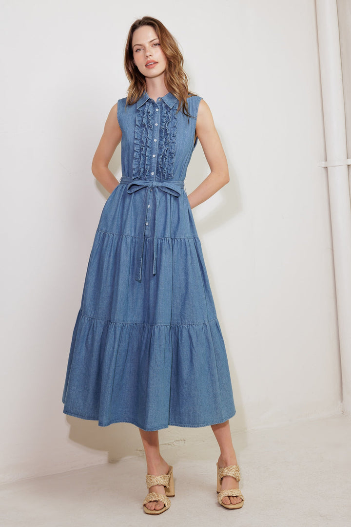 PETALS FALLING SLOWLY DENIM MIDI DRESS
