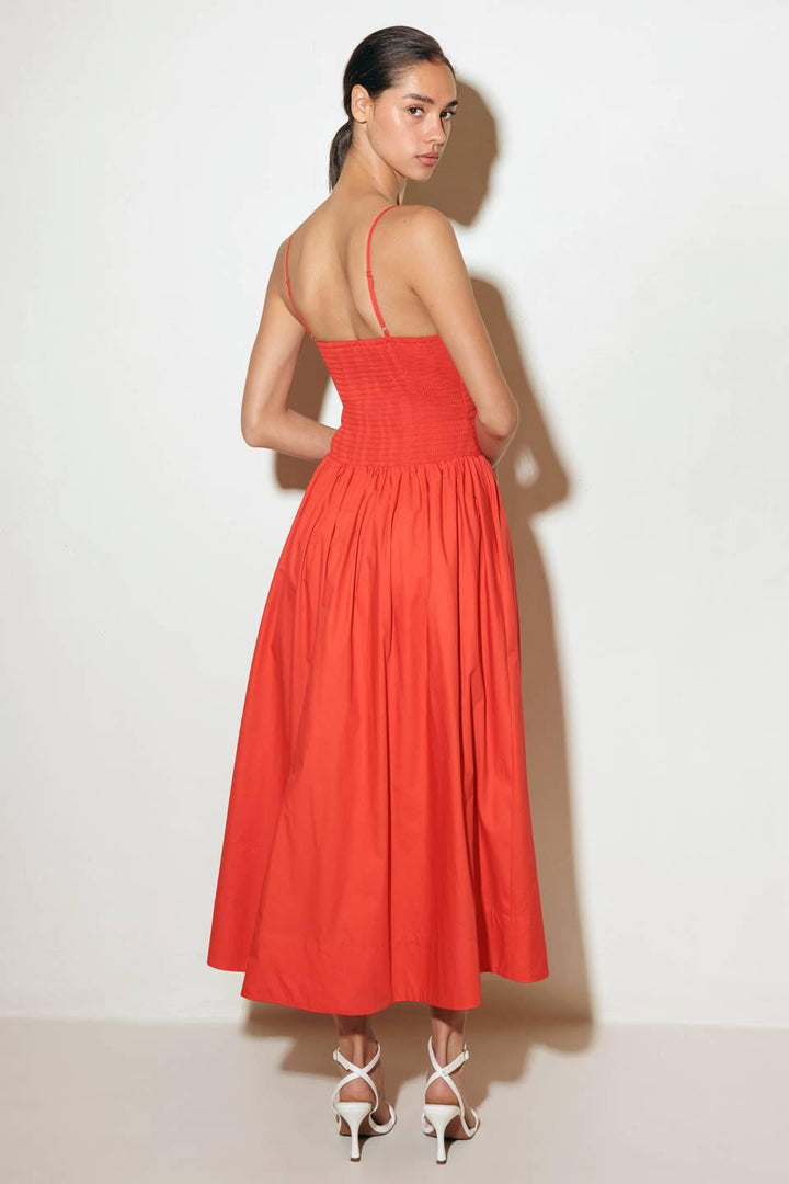 MOVE WITH INTENTION RED WOVEN MIDI DRESS