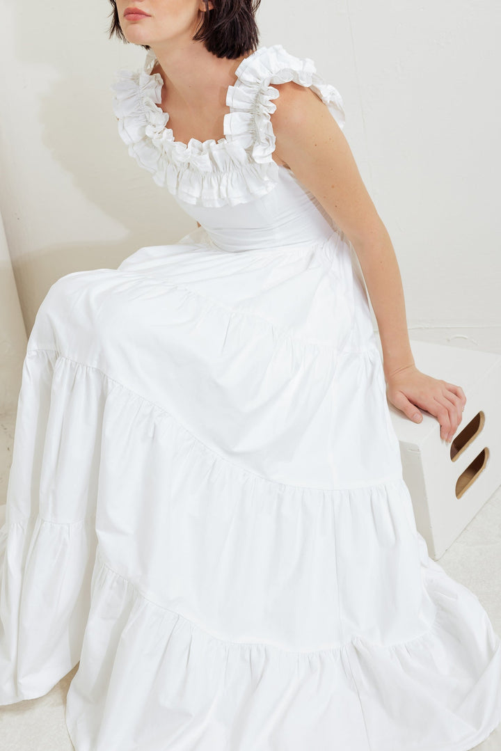 SWEETHEART TIERED ROMANCE WOVEN MIDI DRESS