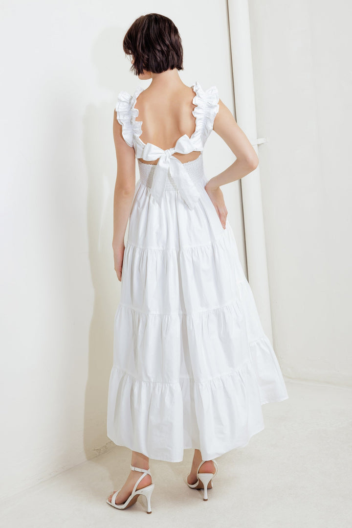 SWEETHEART TIERED ROMANCE WOVEN MIDI DRESS
