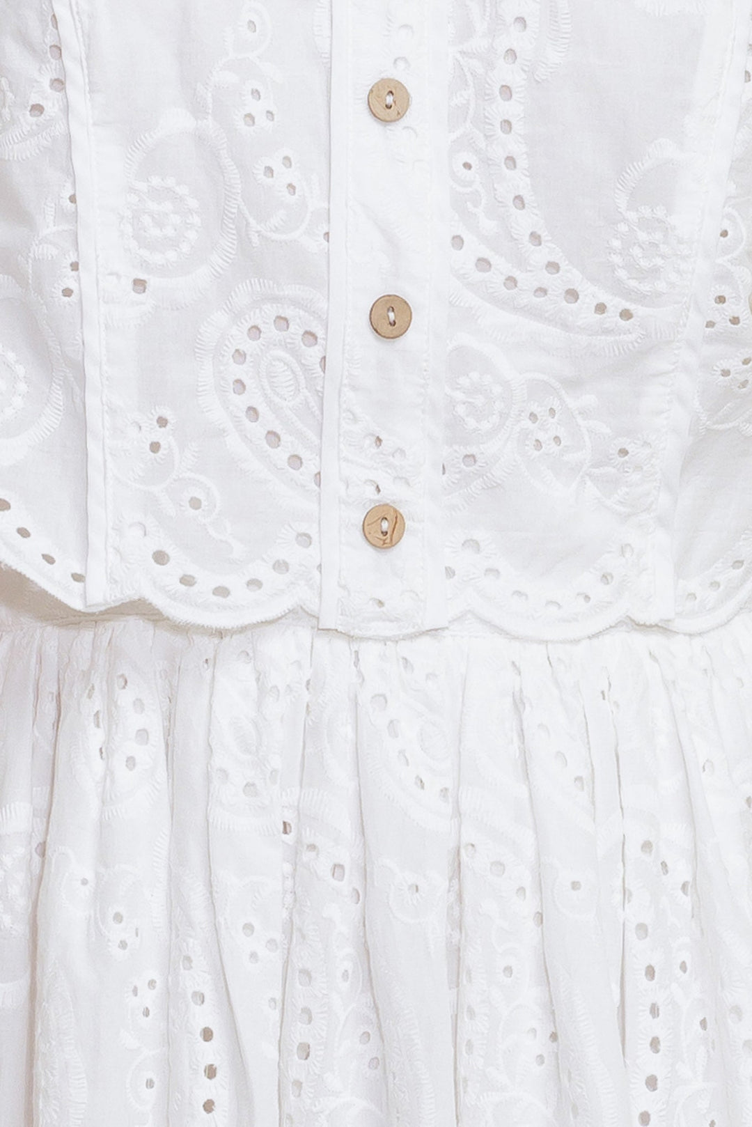 LEAF KISS WHITE WOVEN EYELET MINI DRESS