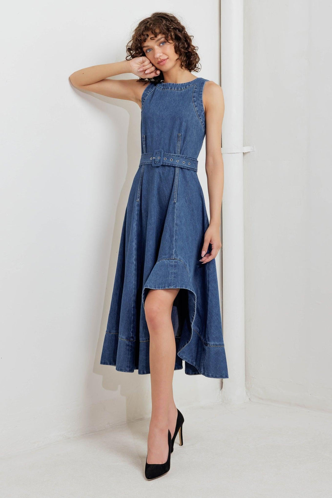 POET’S MUSE DENIM WOVEN MIDI DRESS