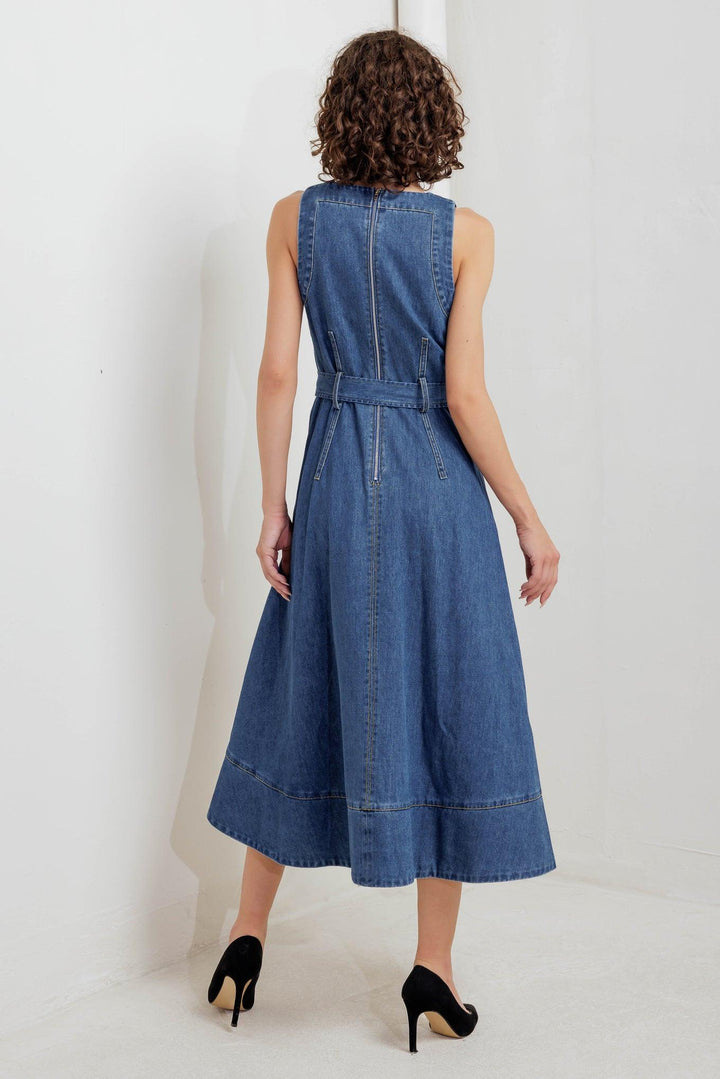 POET’S MUSE DENIM WOVEN MIDI DRESS