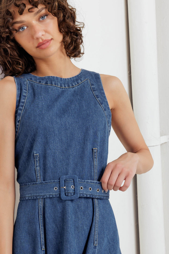 POET’S MUSE DENIM WOVEN MIDI DRESS