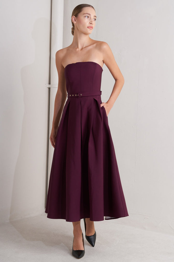 OPERA WINE WOVEN MIDI DRESS