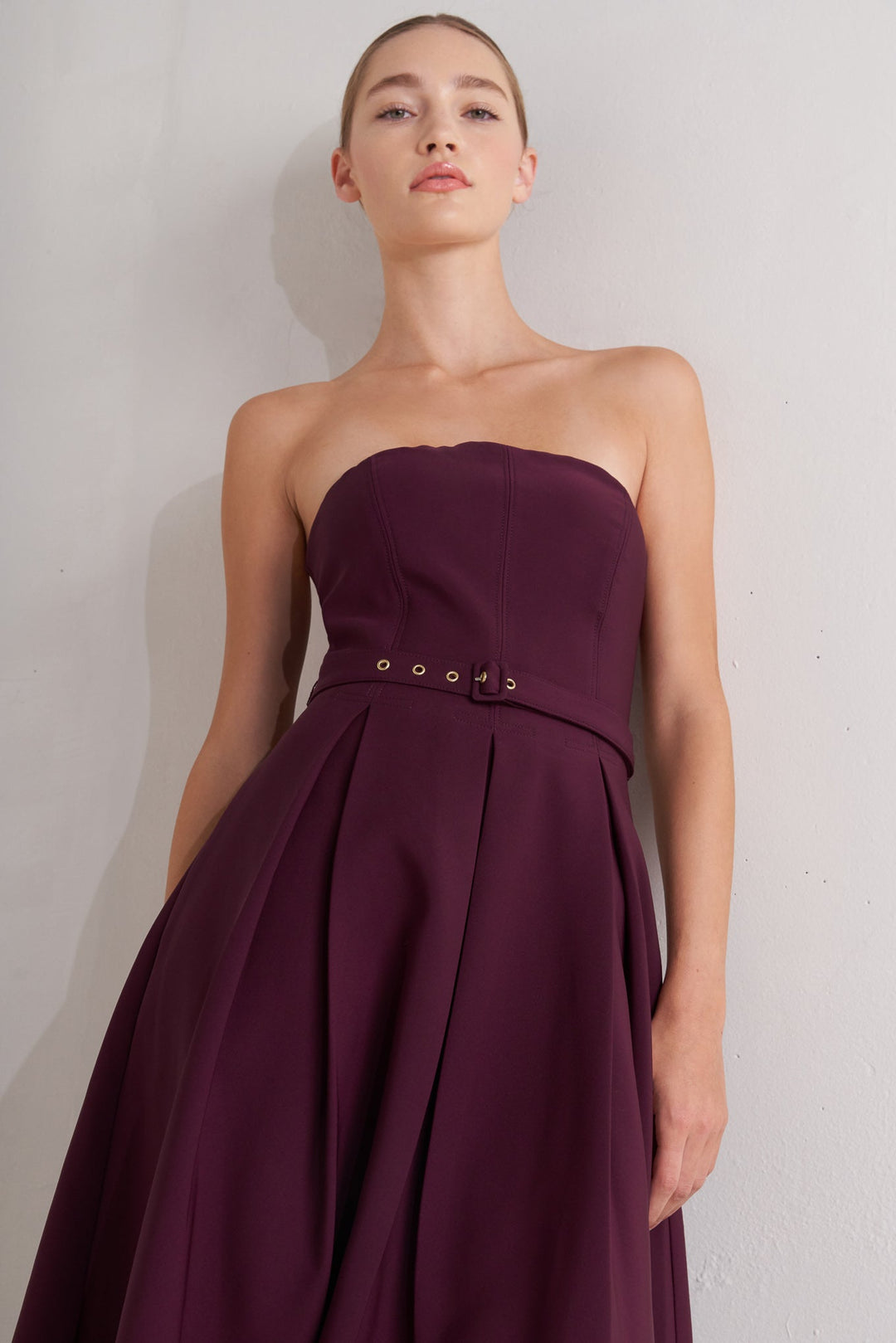 OPERA WINE WOVEN MIDI DRESS