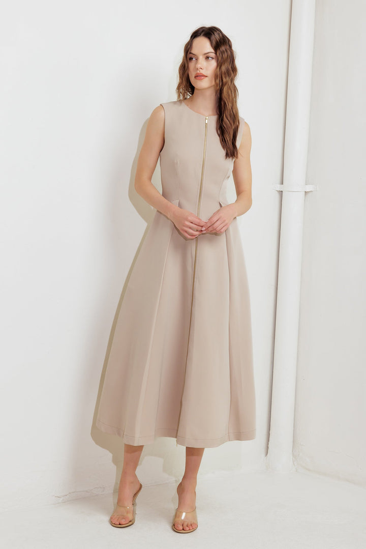 ZIP & FLOW WOVEN MIDI DRESS