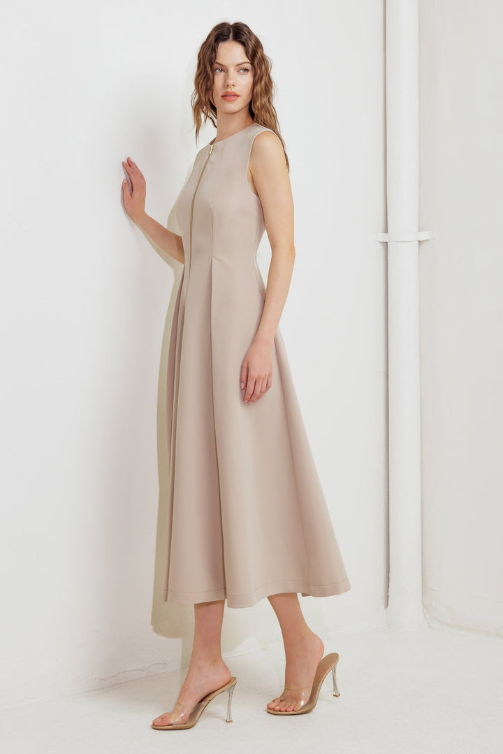 ZIP & FLOW WOVEN MIDI DRESS