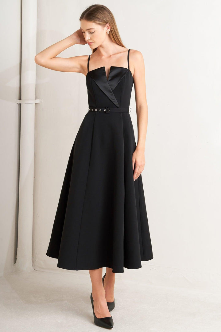 MIDNIGHT TUX WOVEN MIDI DRESS