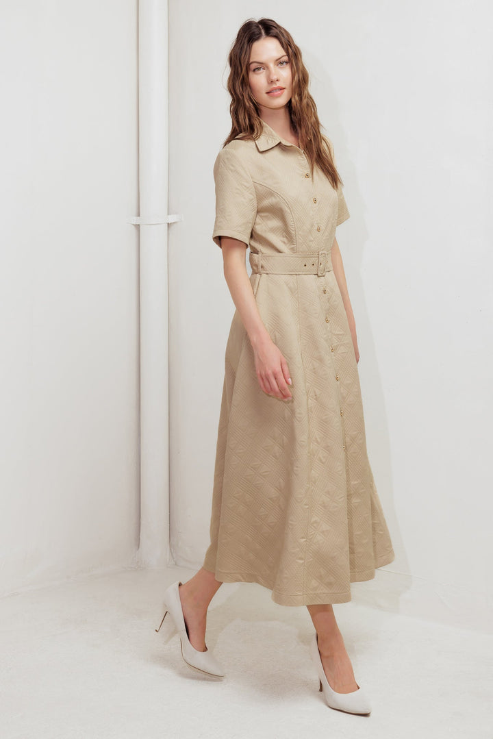 NEUTRAL CHIC WOVEN MIDI DRESS