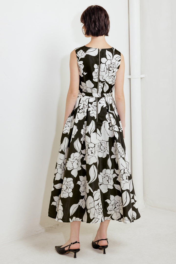 SILENT HEART BLACK WOVEN MIDI DRESS