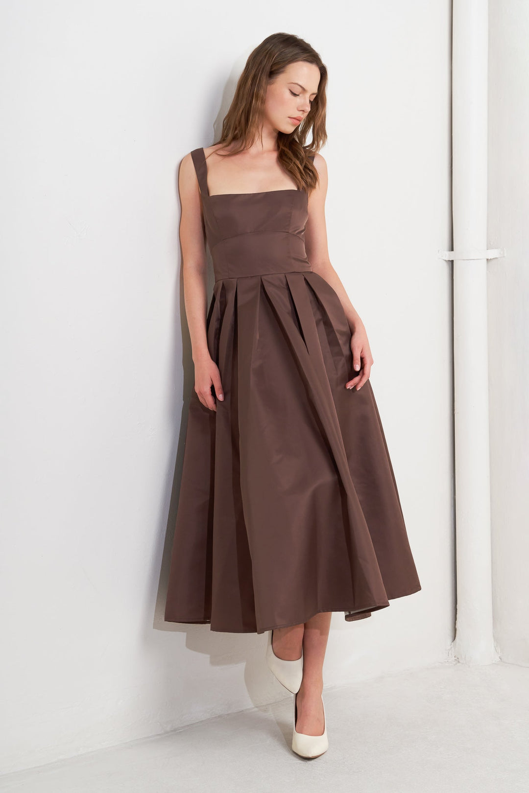 CHOCOLATE SYMPHONY WOVEN MIDI DRESS
