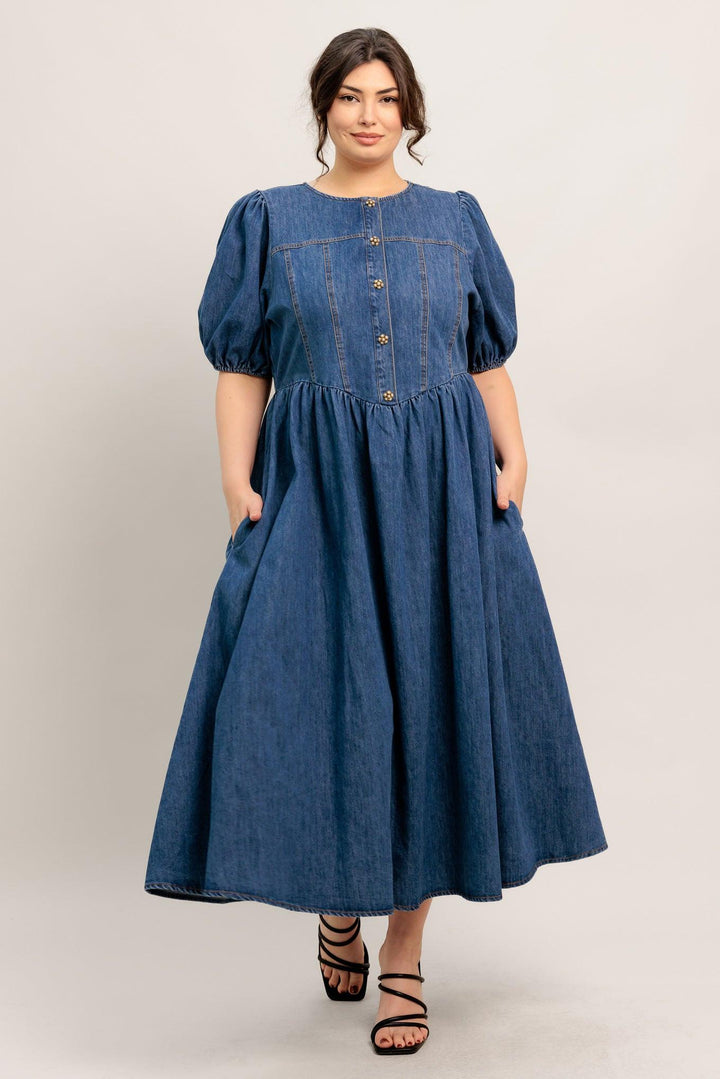 MIDDAY IN BLUE DENIM MIDI DRESS
