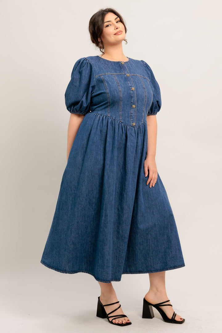 MIDDAY IN BLUE DENIM MIDI DRESS
