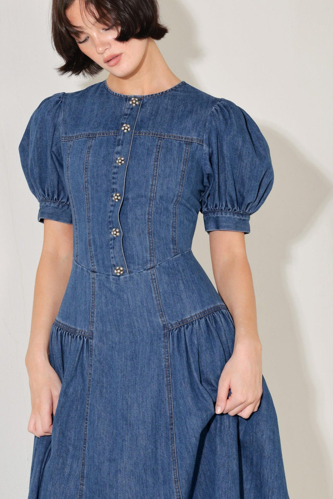 MIDDAY IN BLUE DENIM MIDI DRESS