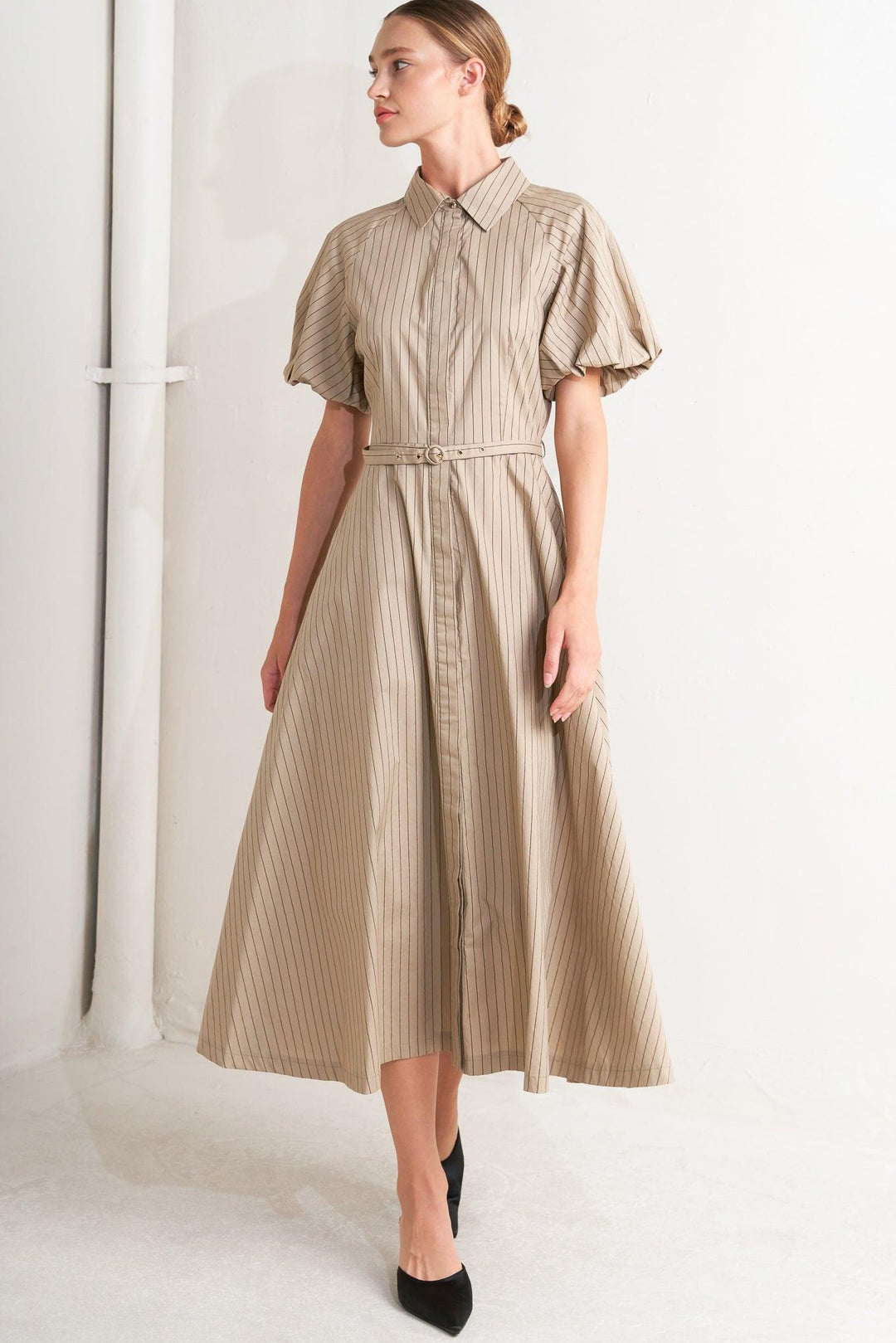 CLASSIC NEUTRAL WOVEN MIDI DRESS