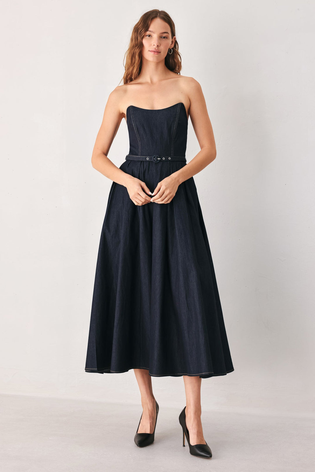 PARTY MUSE DENIM MIDI DRESS