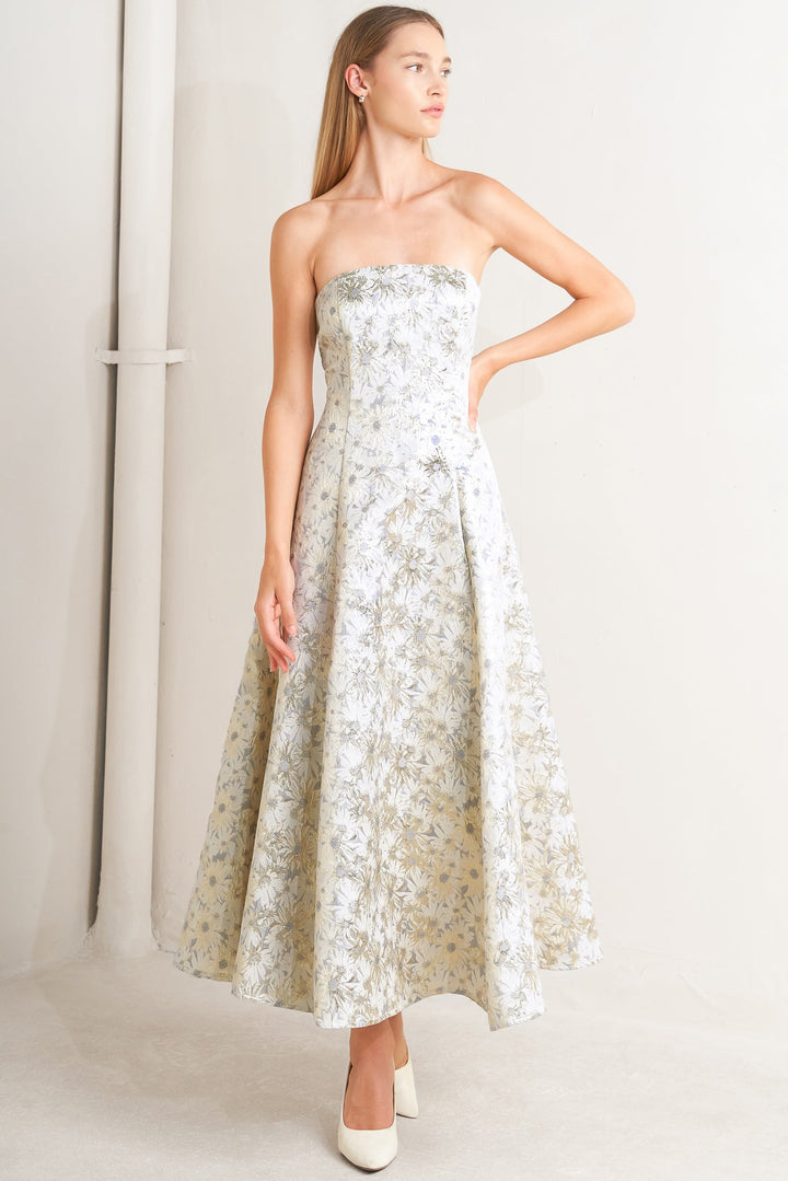 PASTEL BLOOM WOVEN JACQUARD MIDI DRESS