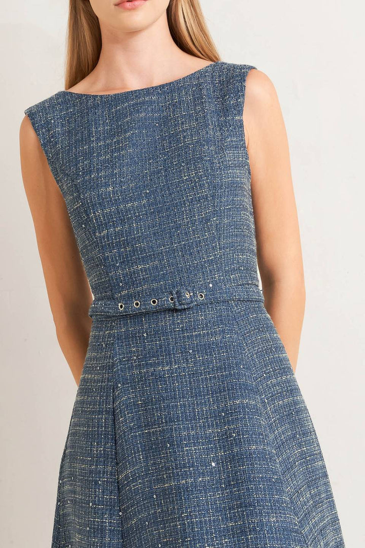 VINTAGE VIBE BOUCLÉ WOVEN TWEED MIDI DRESS