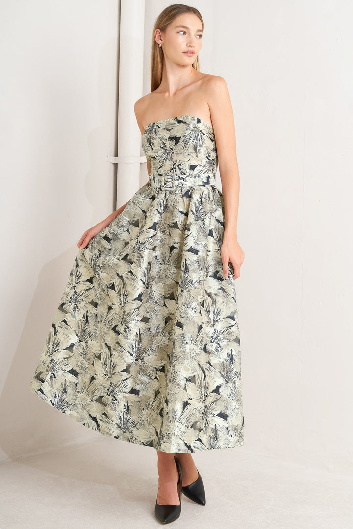 STONE LEAF WOVEN MIDI DRESS