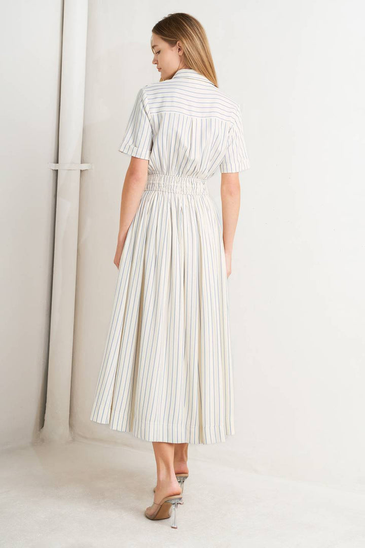SUNDAY STRIPE WOVEN MIDI DRESS