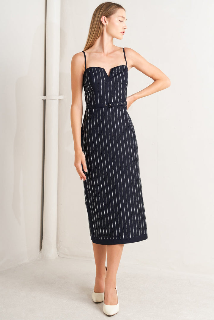 VERTICAL GRACE WOVEN MIDI DRESS