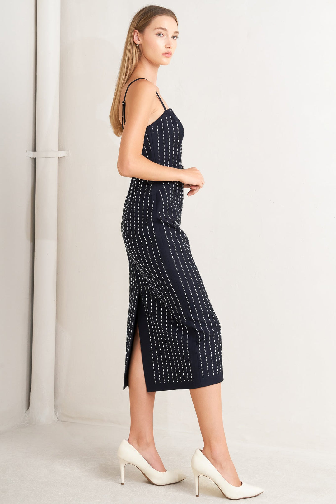 VERTICAL GRACE WOVEN MIDI DRESS