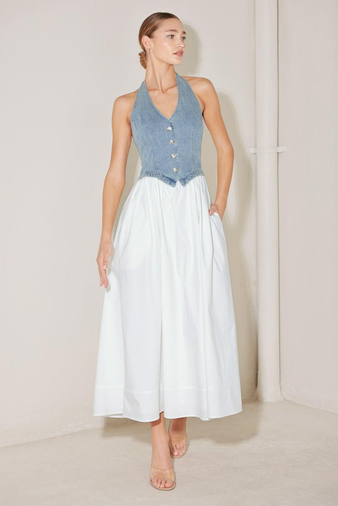 CITY TO COAST WOVEN MIDI DRESS