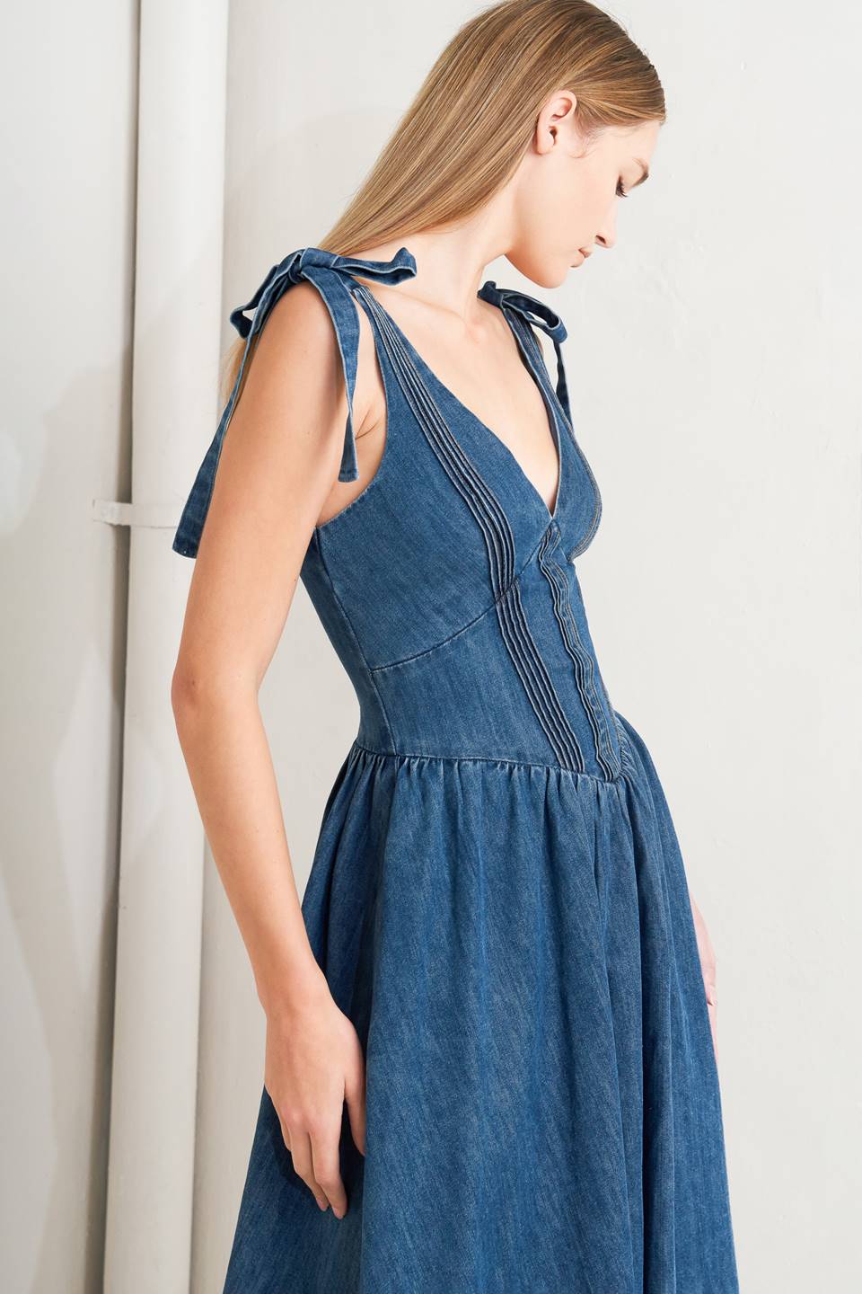 BLUE BALLET DENIM MIDI DRESS