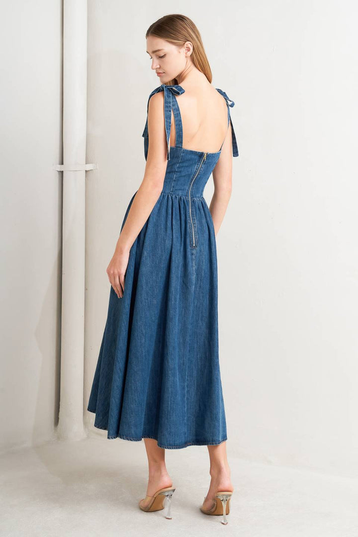 BLUE BALLET DENIM MIDI DRESS