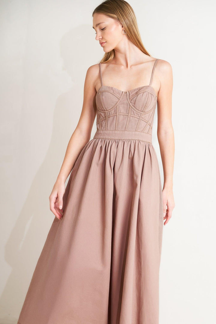 UNDERSTATED GLAM WOVEN TWILL MIDI DRESS
