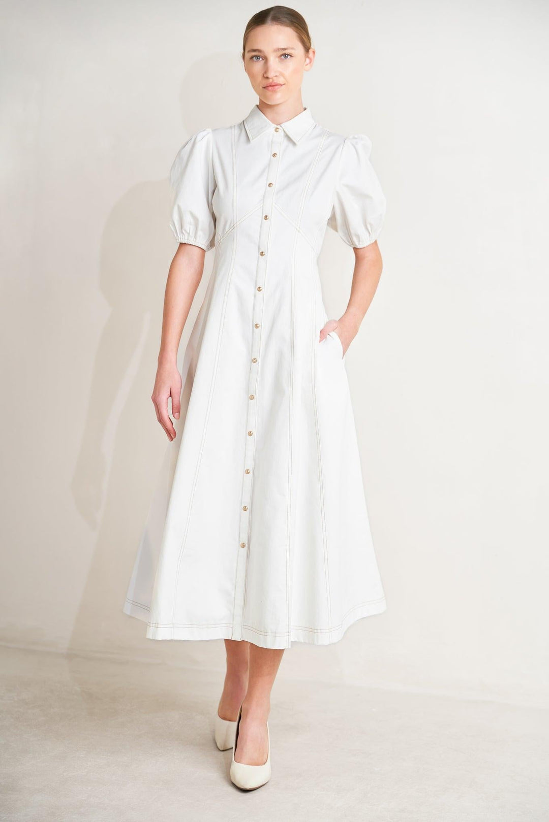 SWEET SOPHISTICATION WOVEN MIDI DRESS