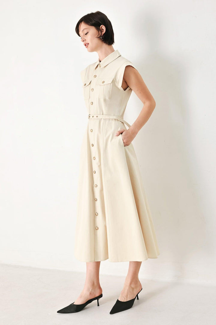 NEUTRAL COMMAND WOVEN SHIRT DRESS