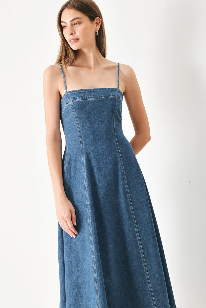 SUMMER INDIGO DENIM MIDI DRESS