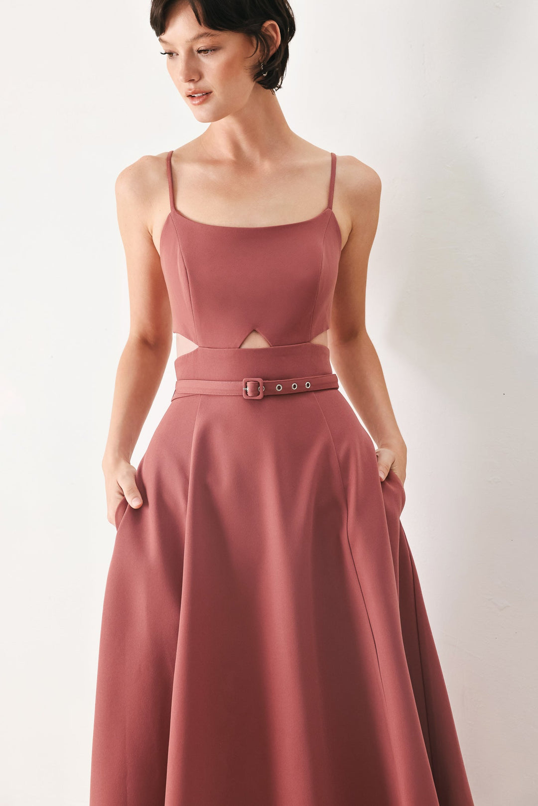 PEARL MOON WOVEN MIDI DRESS