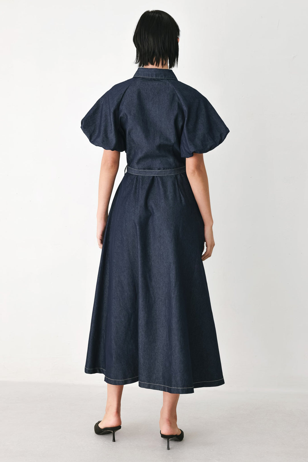 MIDNIGHT IN MANHATTAN DENIM MIDI DRESS