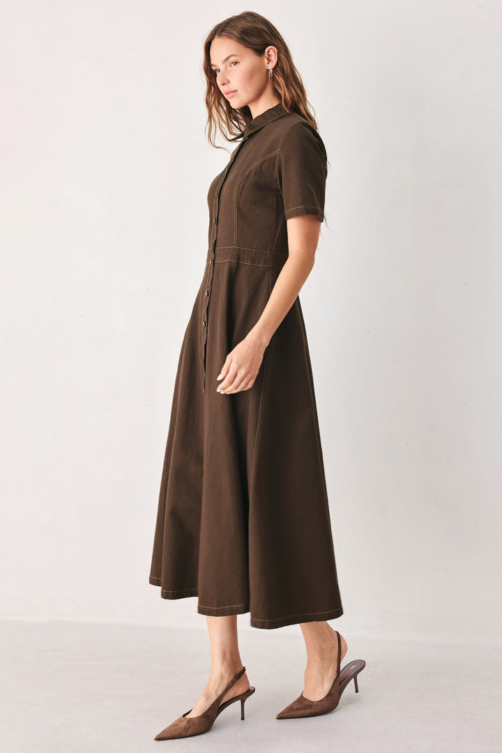 BARK BROWN VINTAGE WOVEN MIDI DRESS