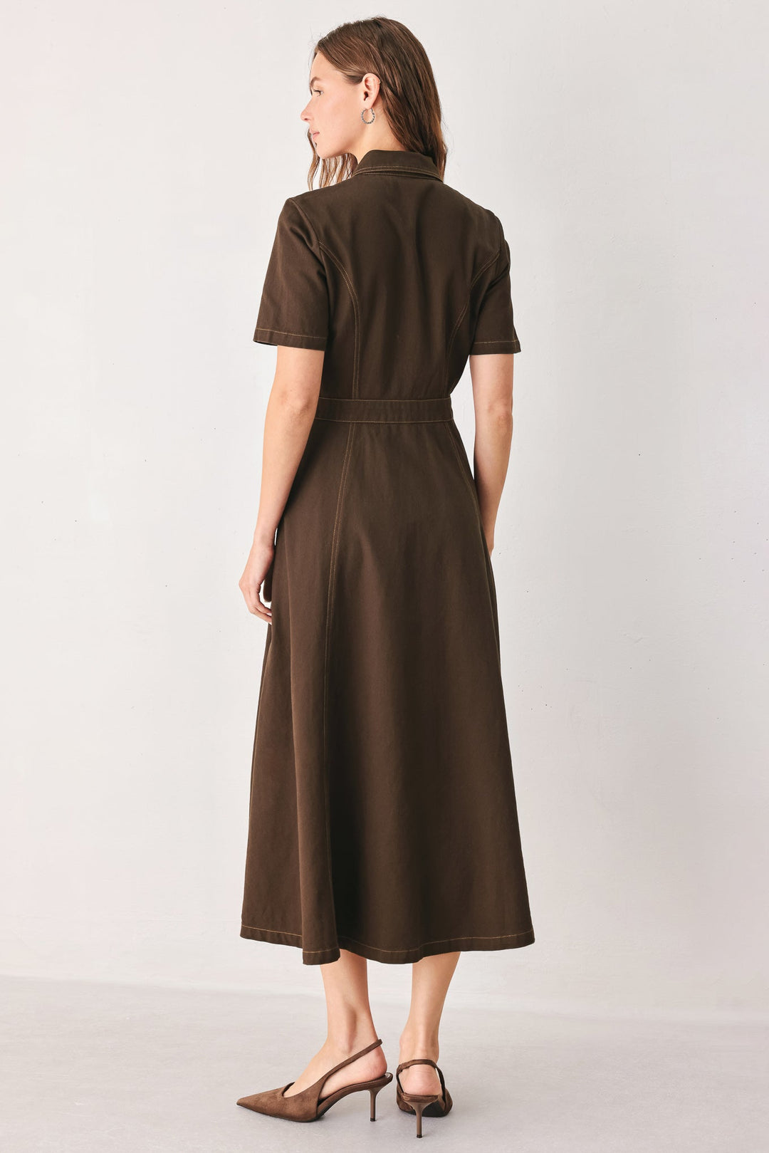BARK BROWN VINTAGE WOVEN MIDI DRESS