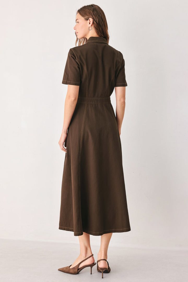 BARK BROWN VINTAGE WOVEN MIDI DRESS