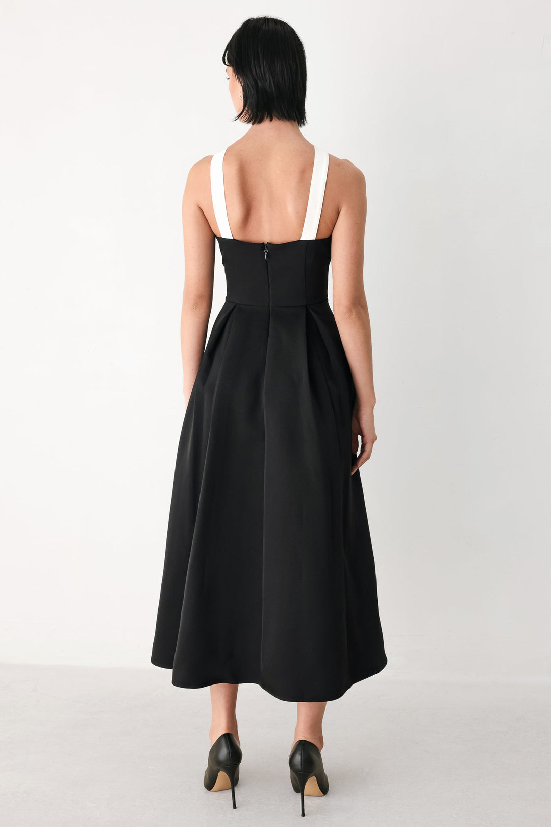 BLACK TIE AFFAIR HALTER WOVEN MIDI DRESS